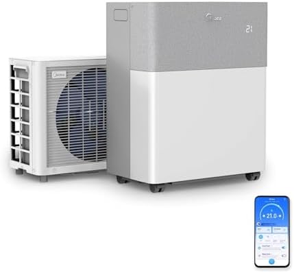 Midea PortaSplit-E Mobile Air Conditioner, Cooling A++/Heating A+, 12000 BTU 3.5 kW, Mini Split Air Conditioning, Peach, for Rooms up to 42 m² / 105 m³, Only 39 dB(A) in Silent Mode [Energy Class A++]