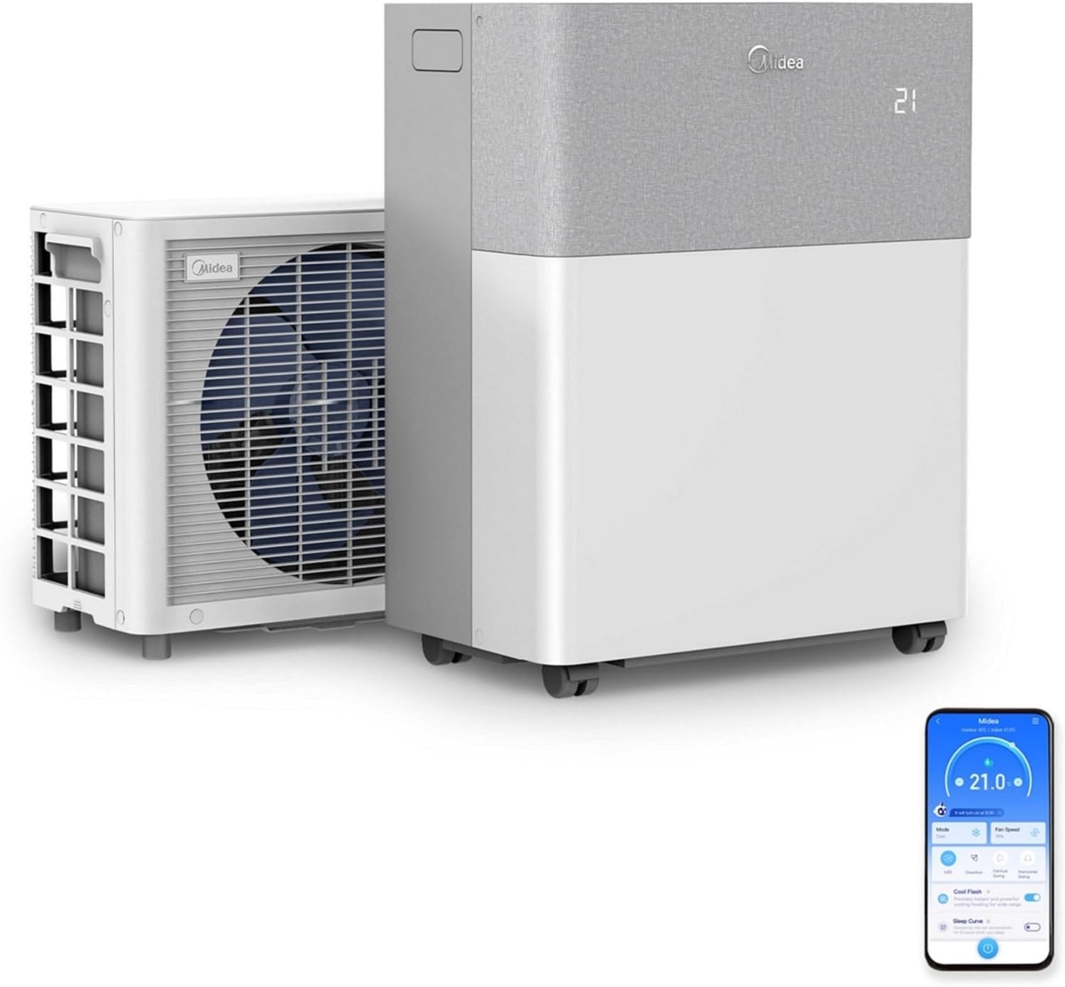 Midea PortaSplit-E Mobile Air Conditioner, Cooling A++/Heating A+, 12000 BTU 3.5 kW, Mini Split Air Conditioning, Peach, for Rooms up to 42 m² / 105 m³, Only 39 dB(A) in Silent Mode [Energy Class A++]