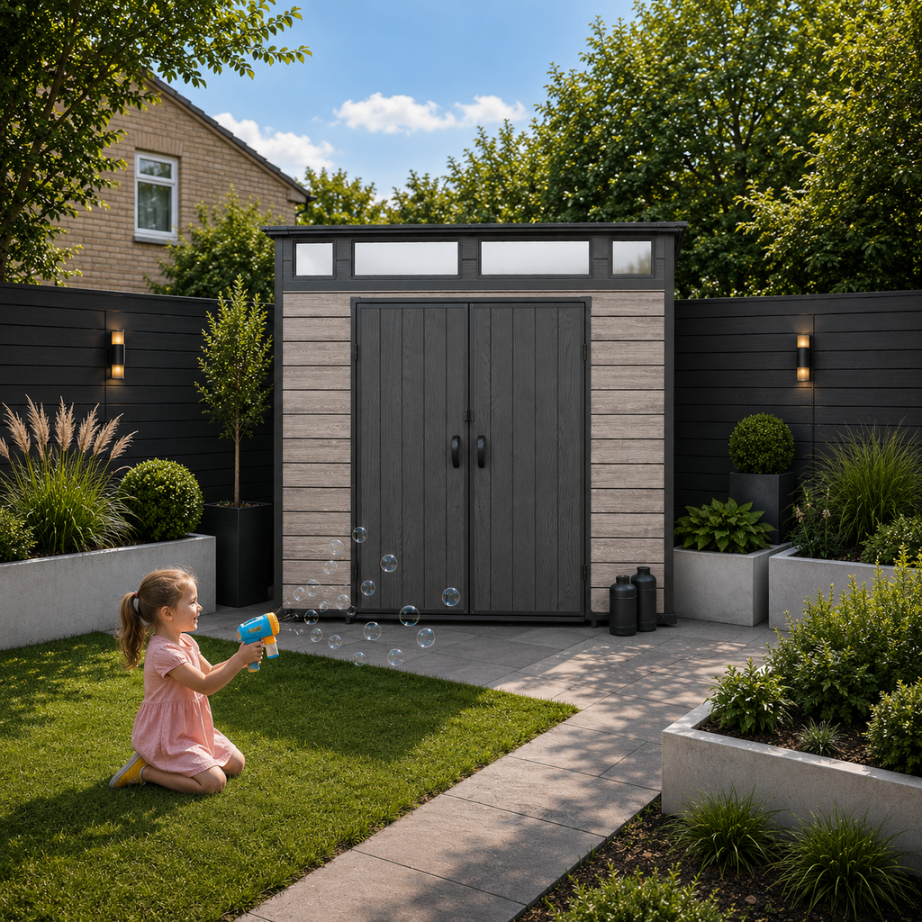 Pro Grade 7ft x 7ft Pent Roof Premium Plastic Garden Shed - Oak Woodgrain Texture