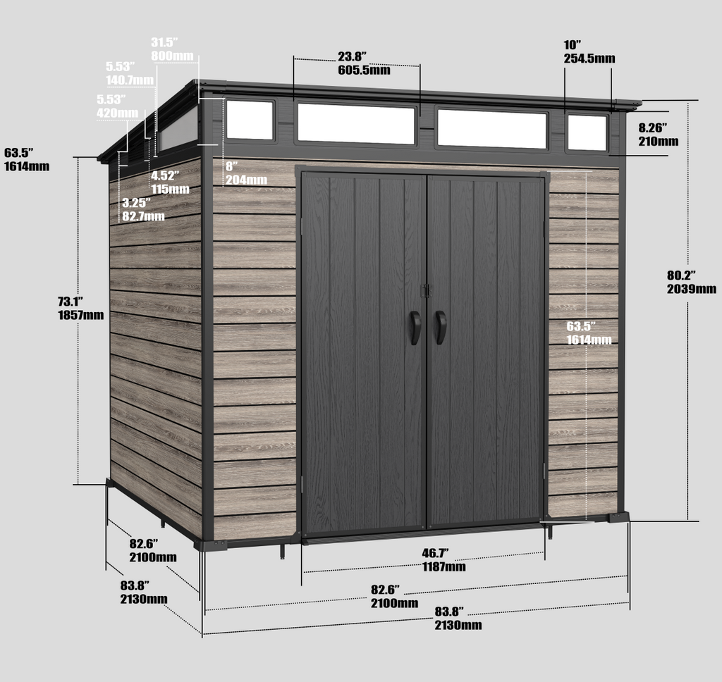 Pro Grade 7ft x 7ft Pent Roof Premium Plastic Garden Shed - Oak Woodgrain Texture