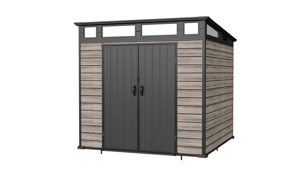 Pro Grade 7ft x 7ft Pent Roof Premium Plastic Garden Shed - Oak Woodgrain Texture