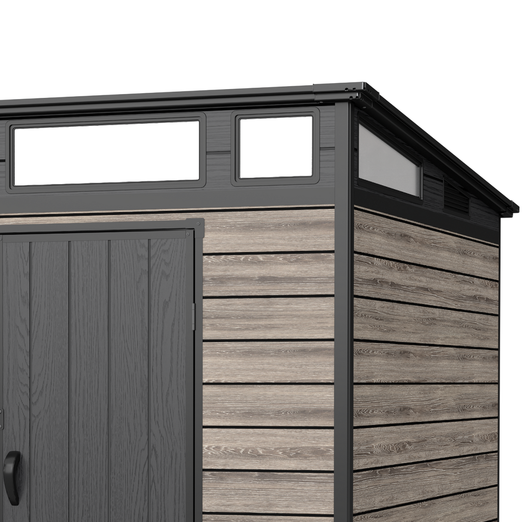Pro Grade 7ft x 7ft Pent Roof Premium Plastic Garden Shed - Oak Woodgrain Texture