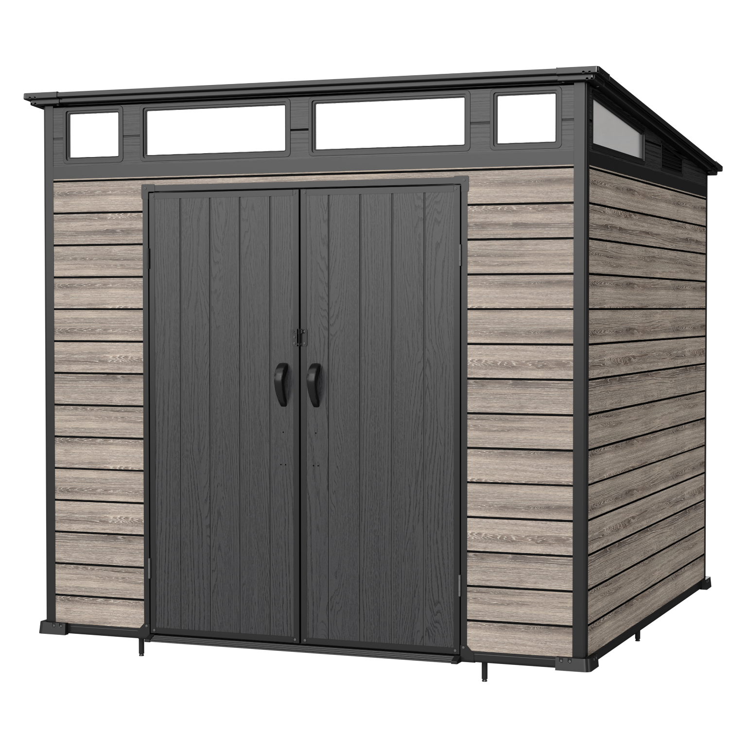 Pro Grade 7ft x 7ft Pent Roof Premium Plastic Garden Shed - Oak Woodgrain Texture